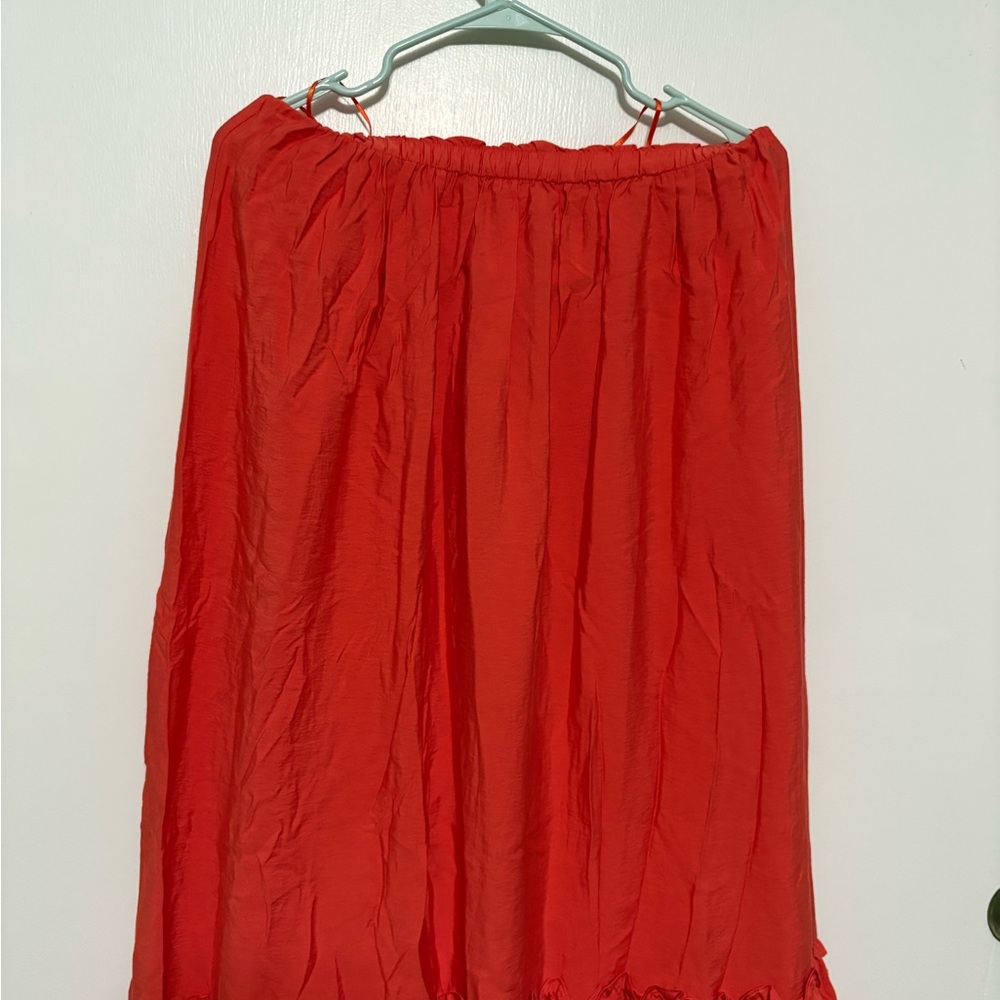 Anthropologie Strapless Tiered Ruffled Maxi Dress Coral Orange M - Picture 3 of 8